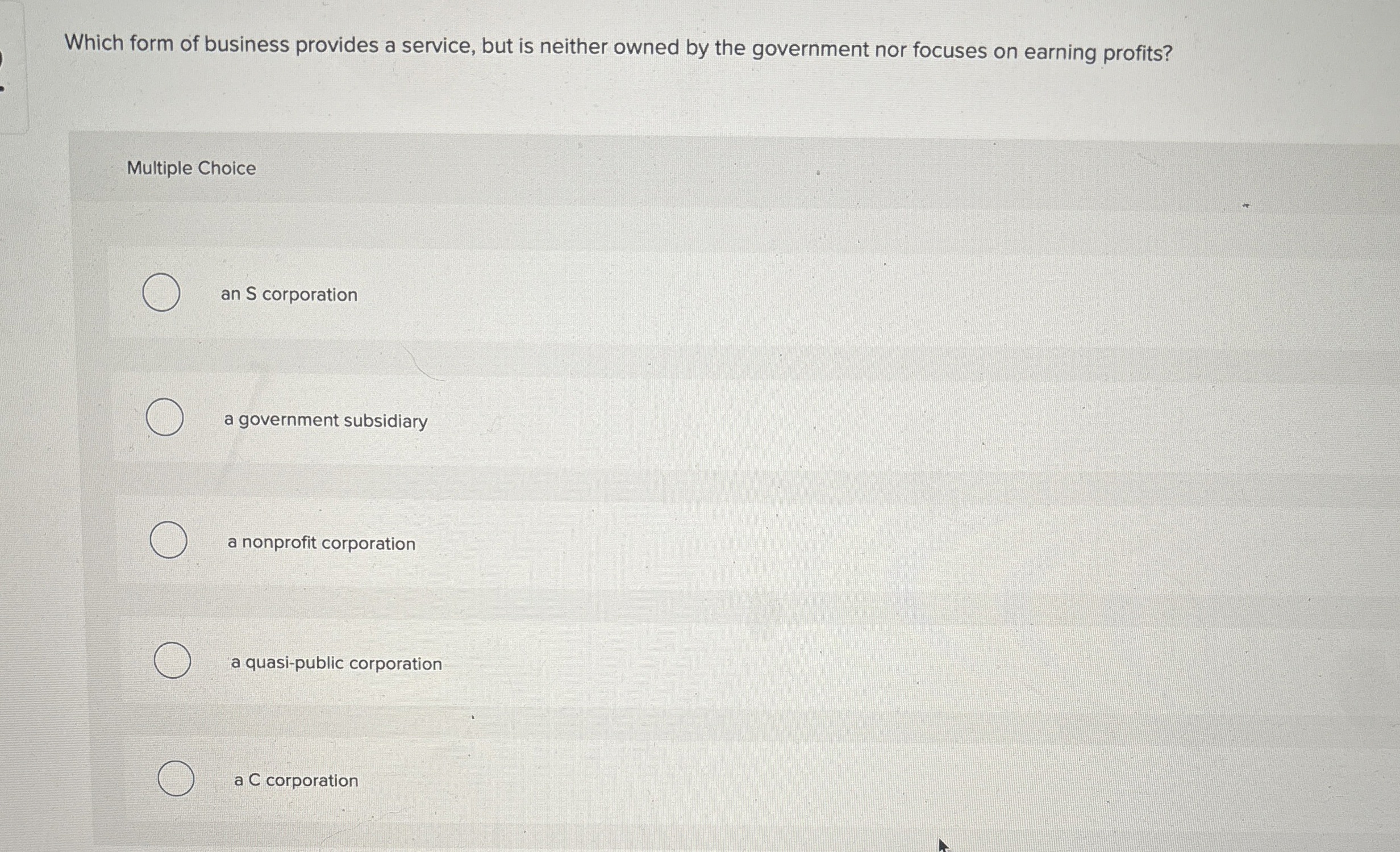 Which form of business provides a service, but is