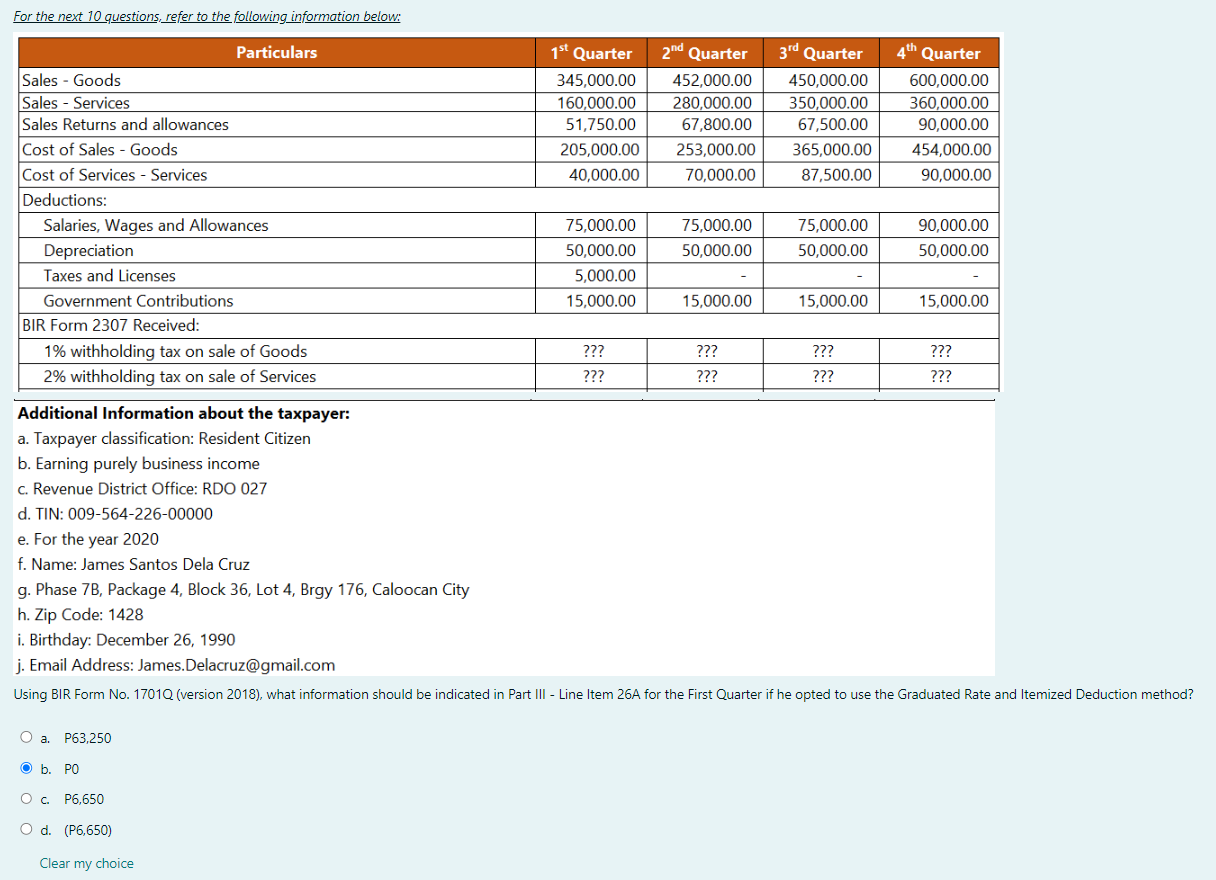 For the next 10 questions, refer to the following