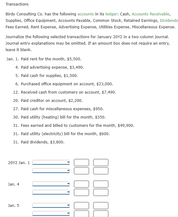 Transactions Birdy Consulting Co . has the