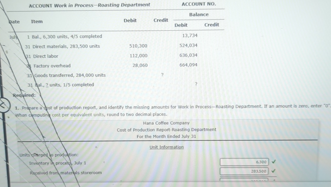 ACCOUNT Work in Process - Roasting Department
