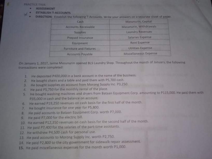 help please PRACTICE TASK ASSESSMENT ESTABLISH