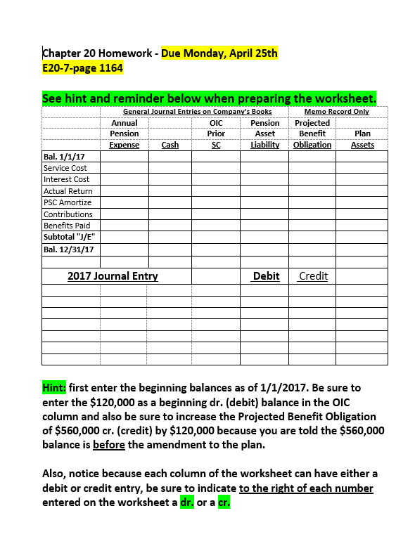 I have attached the work for the worksheet E20-7