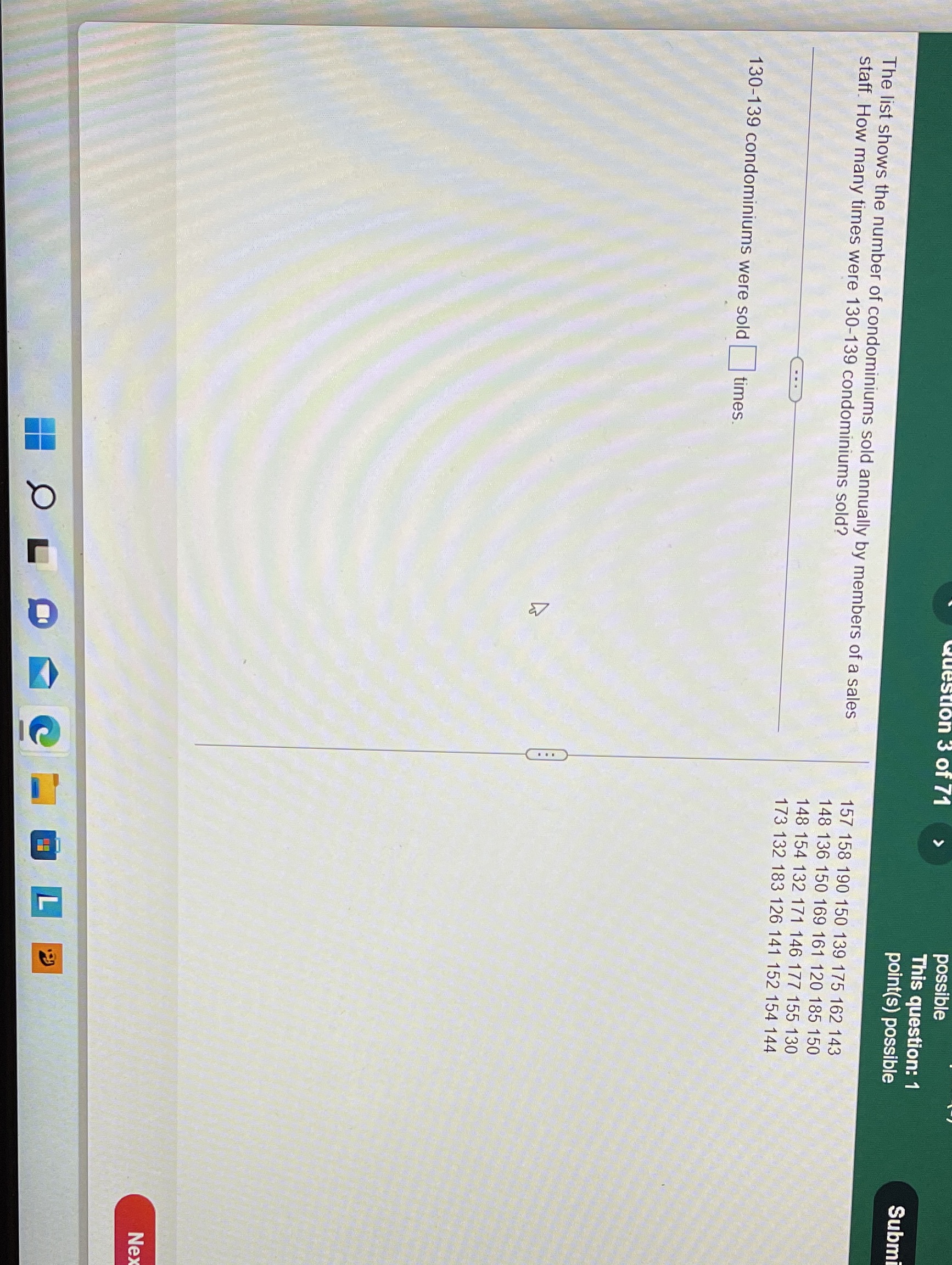 possible This question: 1 point(s) possible Submi