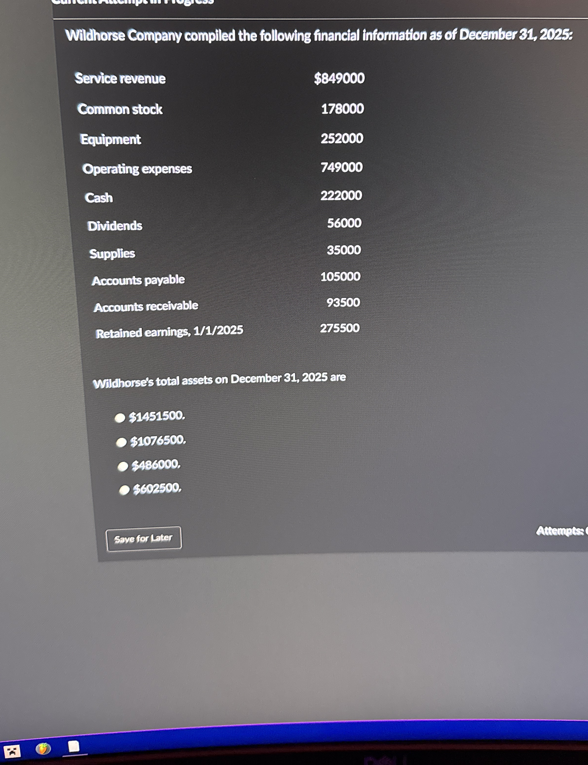 Withorse Company compiled the following financial