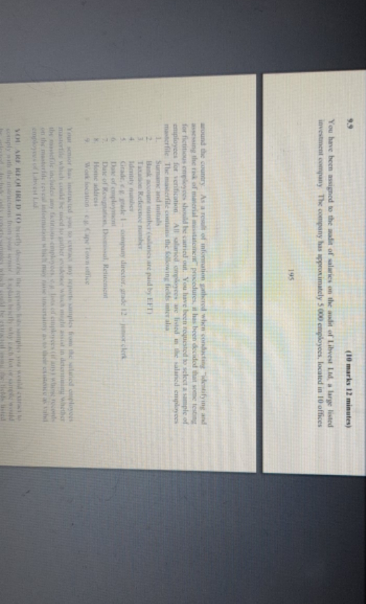 Graded questions on Auditing 2019 9.9 (10 marks