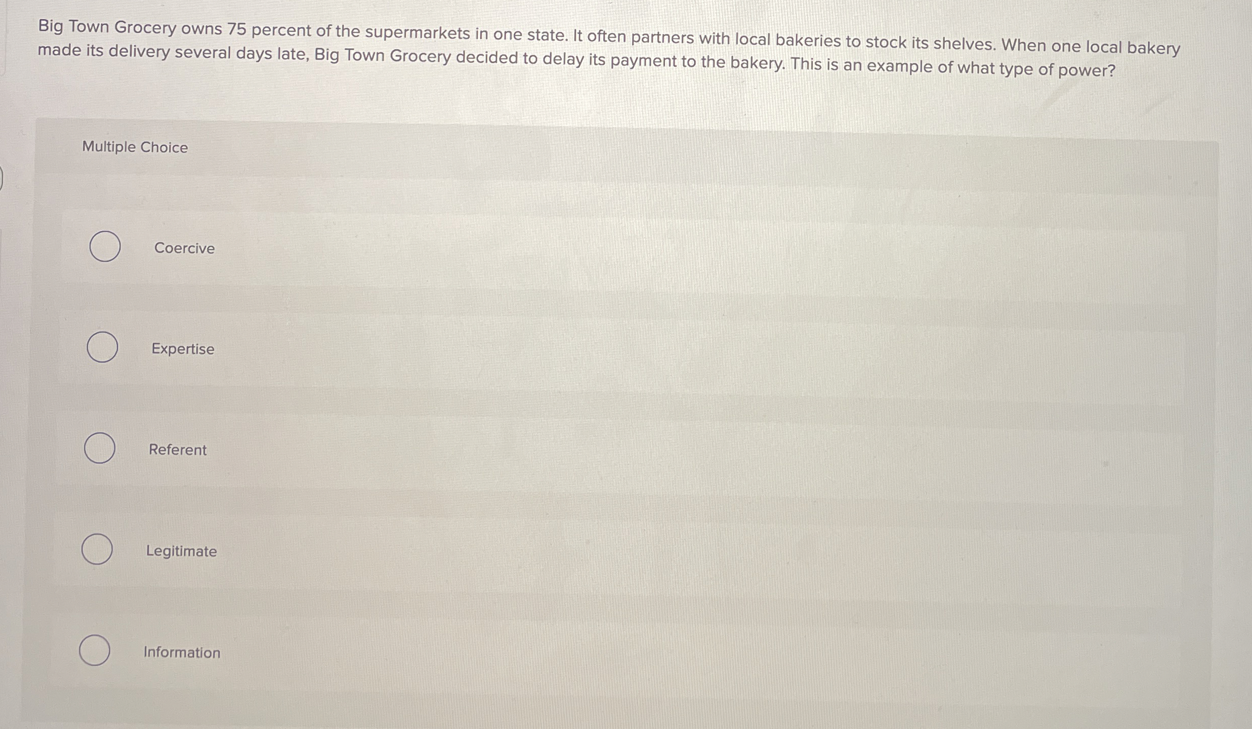 Big Town Grocery owns 7 5 percent of the