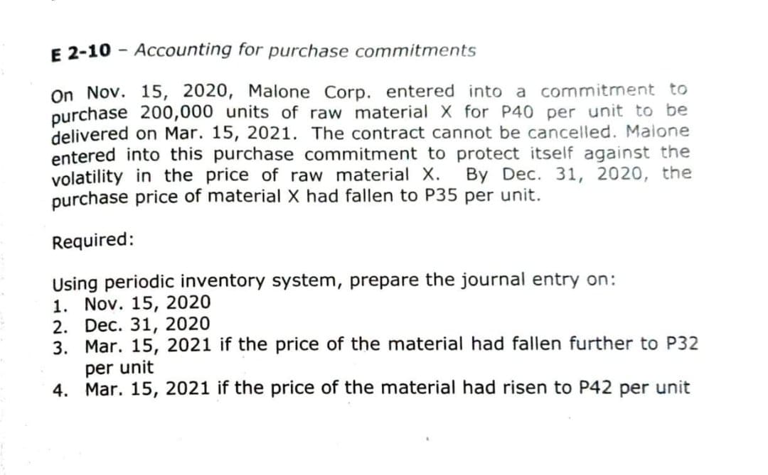 E 1-10 - Accounting for purchase commitments on