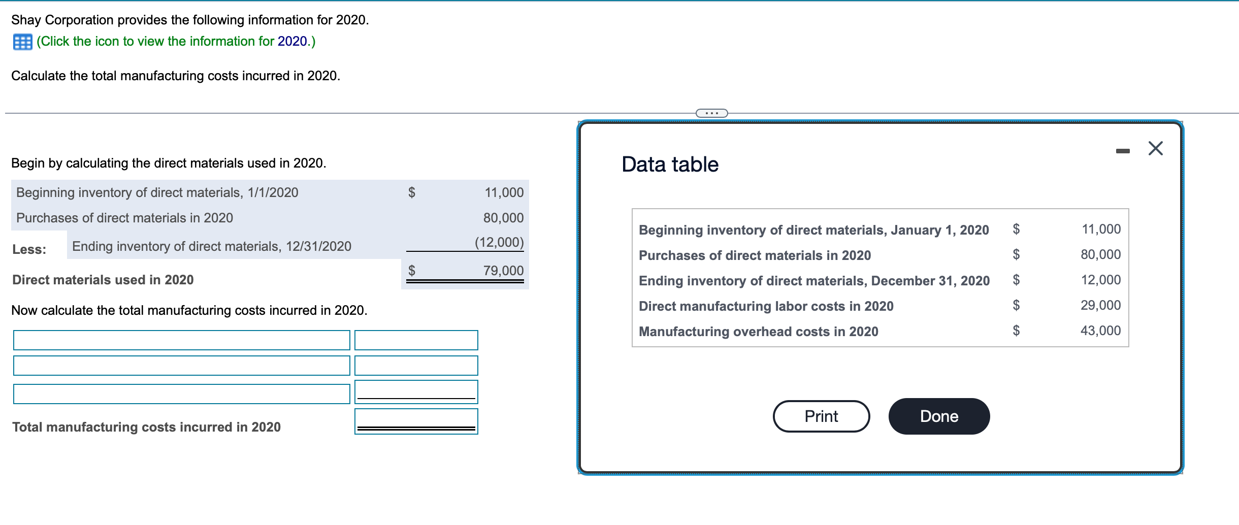 Shay Corporation provides the following