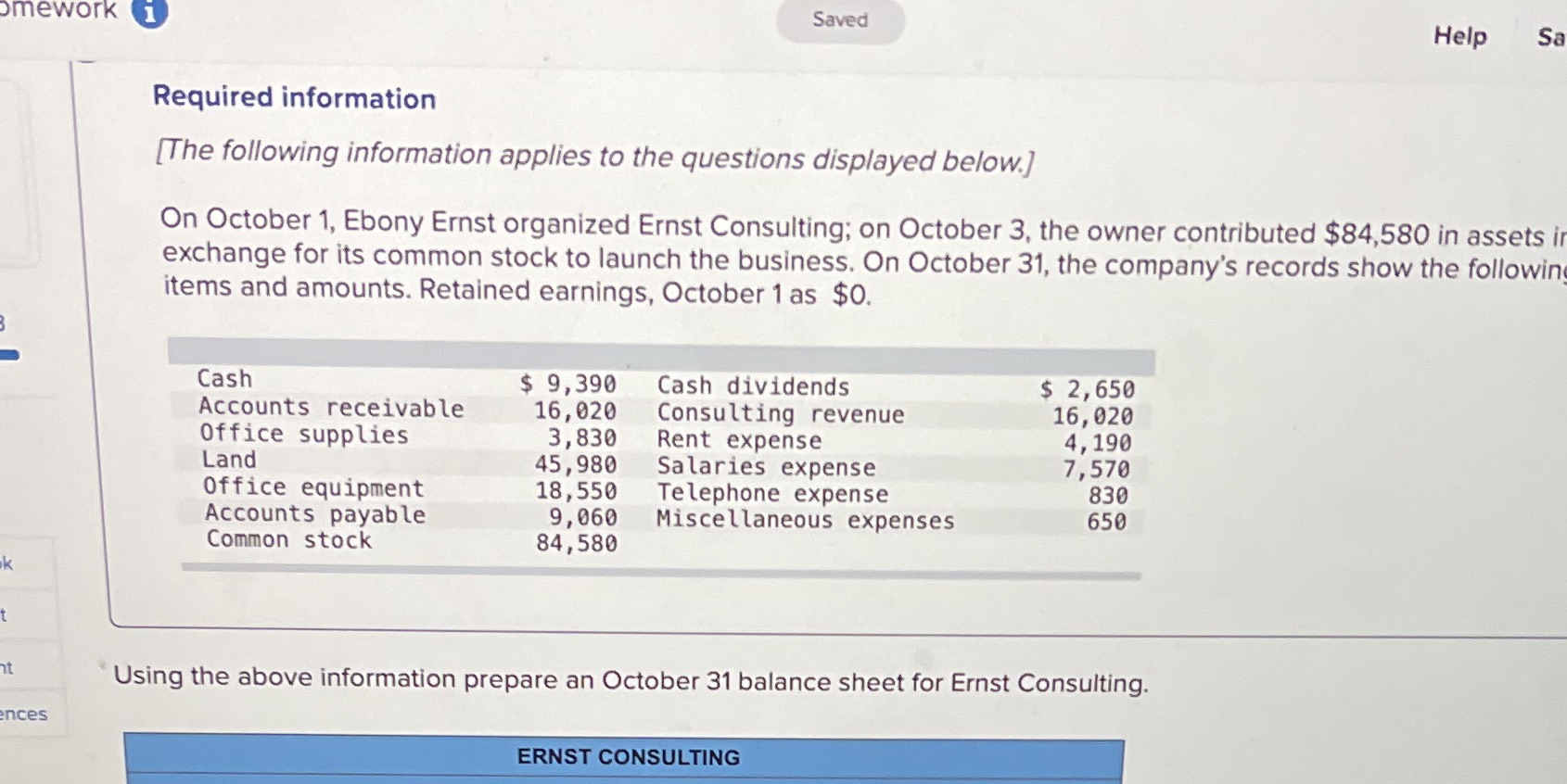 mework 1 Saved Help Sa Required information [The