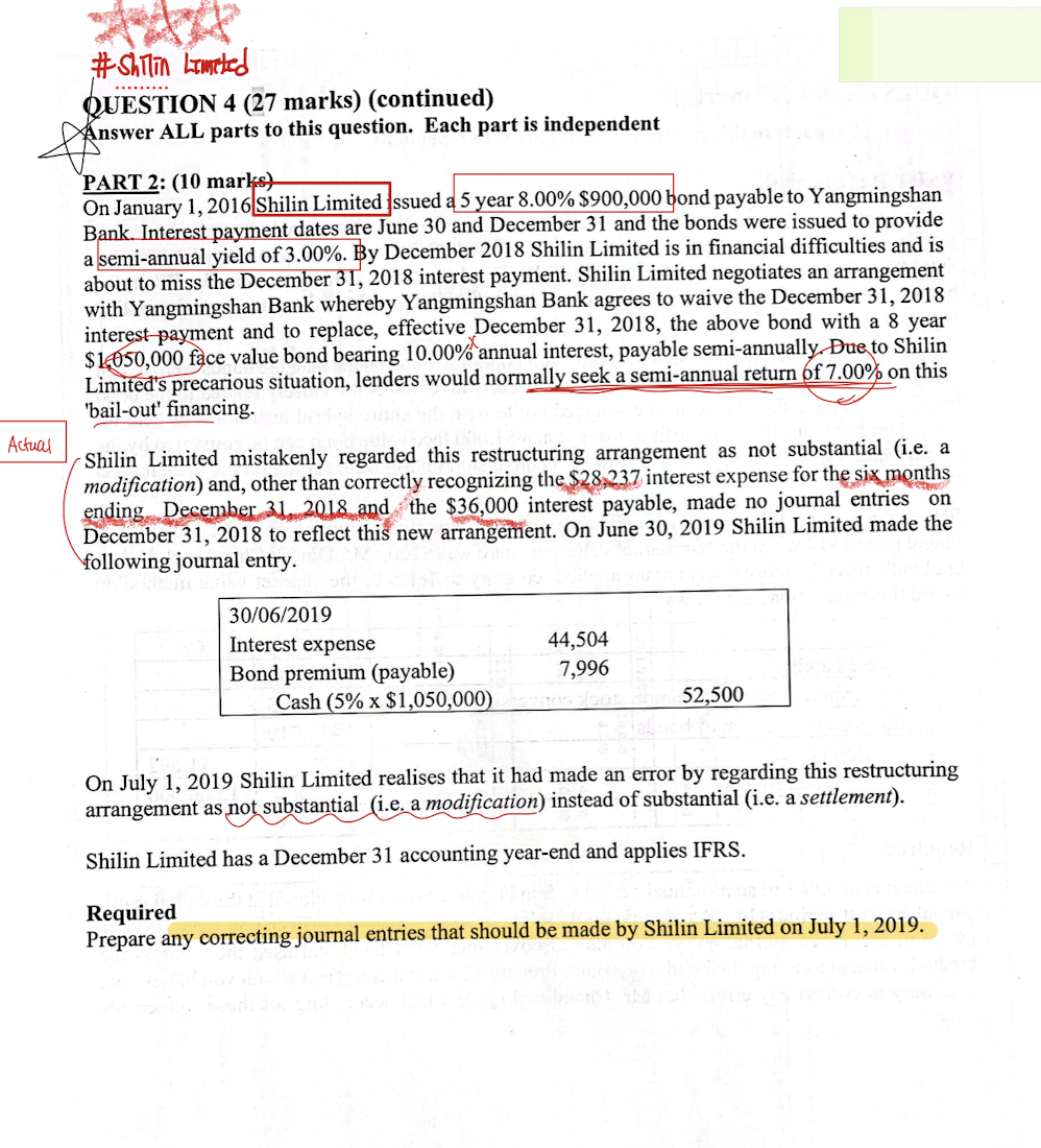 # Shilin Limeted QUESTION 4 (27 marks)