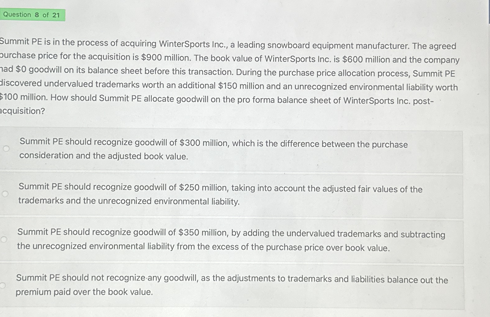 Question 8 of 2 1 Summit PE is in the process of