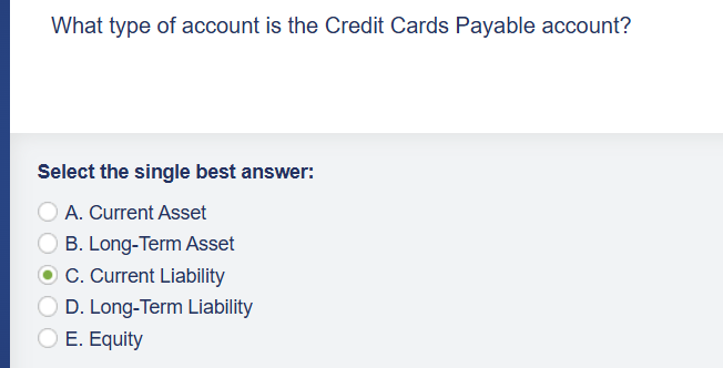What type of account is the Credit Cards Payable
