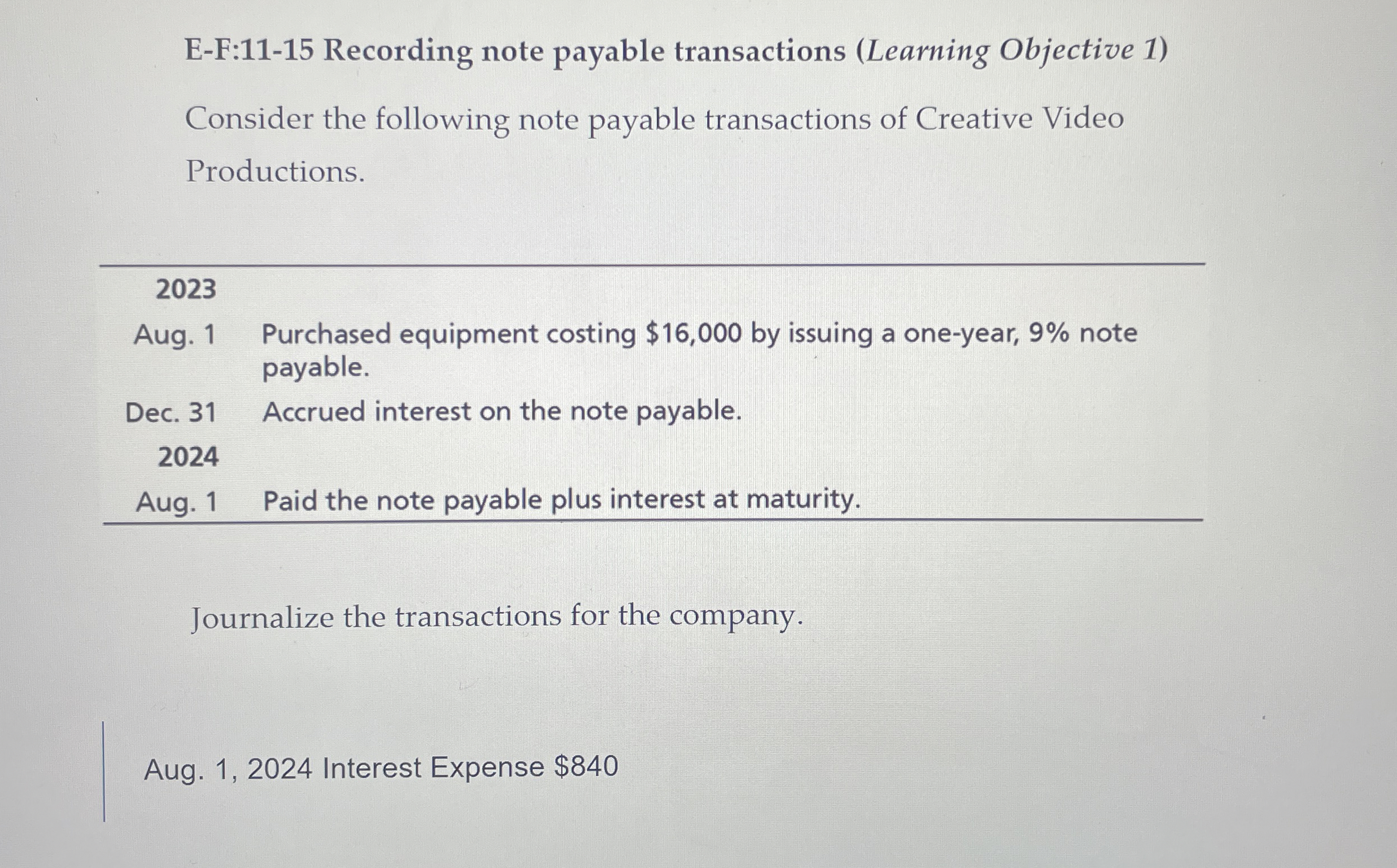 E - F: 1 1 - 1 5 Recording note payable