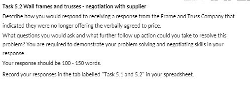 Task 5.2 Wall frames and trusses - negotiation
