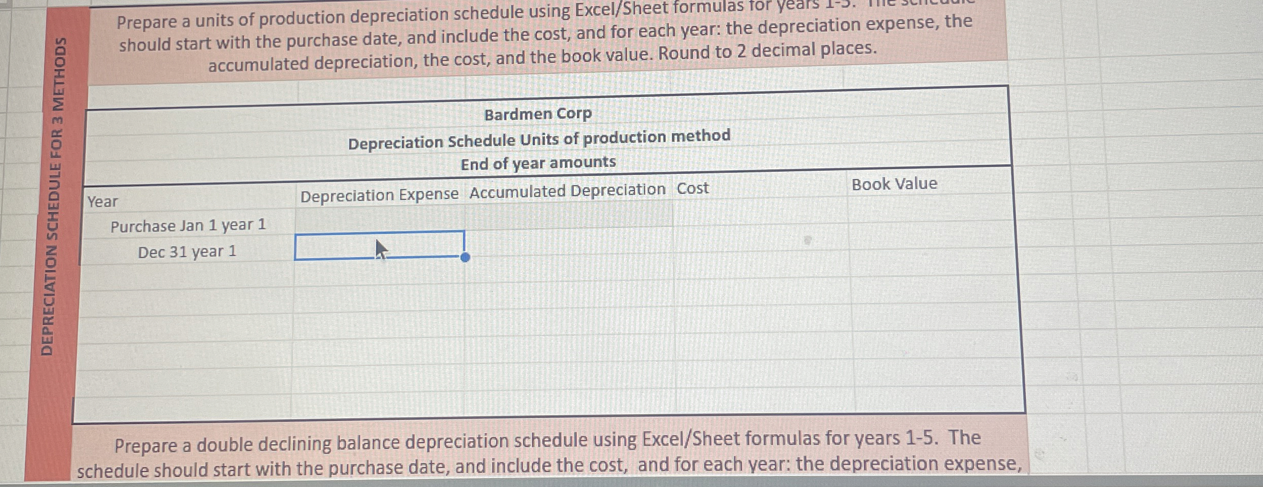 Prepare a units of production depreciation