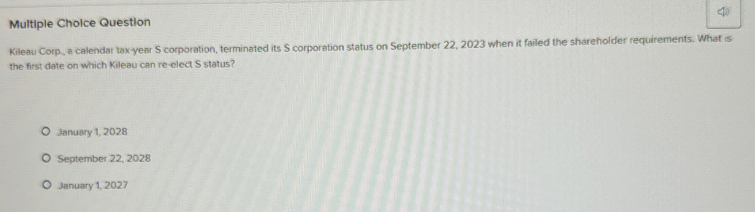 Multiple Cholce Question Kileau Corp., a calendar