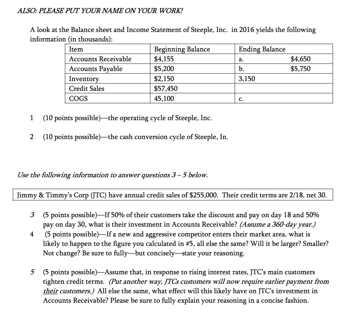 ALSO: PLEASE PUT YOUR NAME ON YOUR WORK! A look