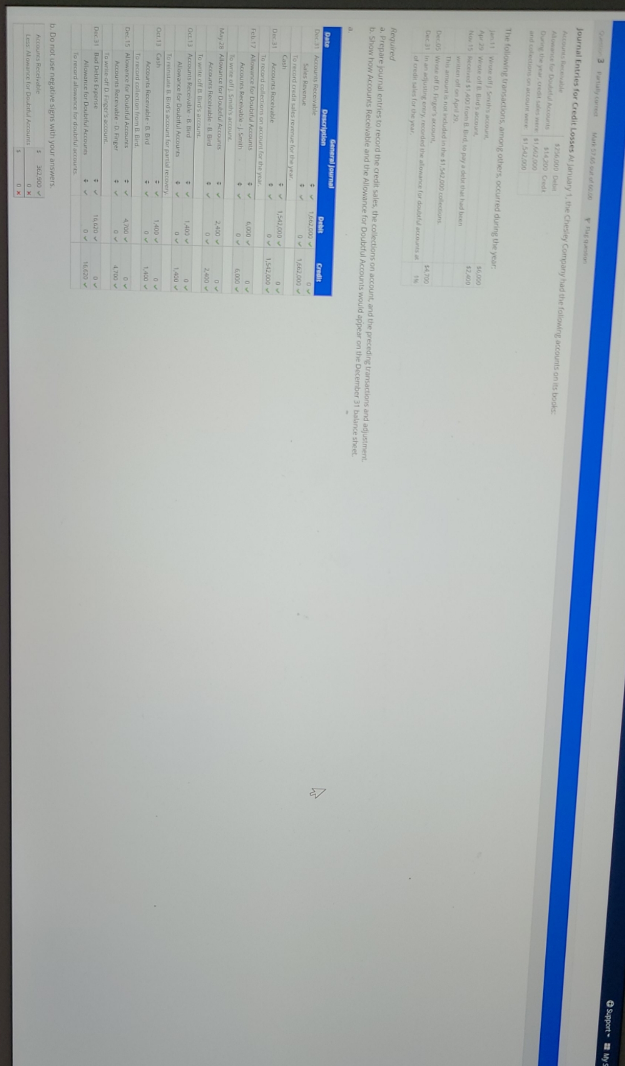 need allowance for doubtful accounts @ Support ~