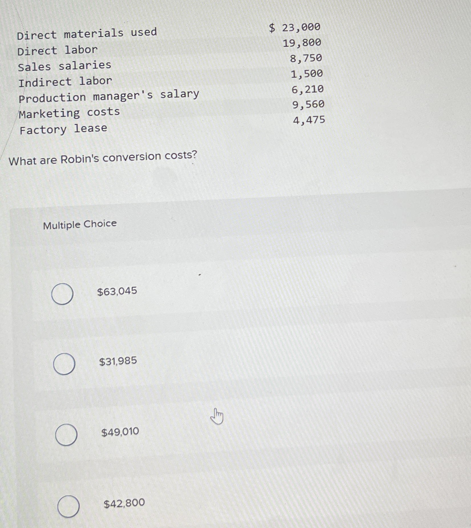 \ table [ [ Direct materials used,$ 2 3 , 0 0 0