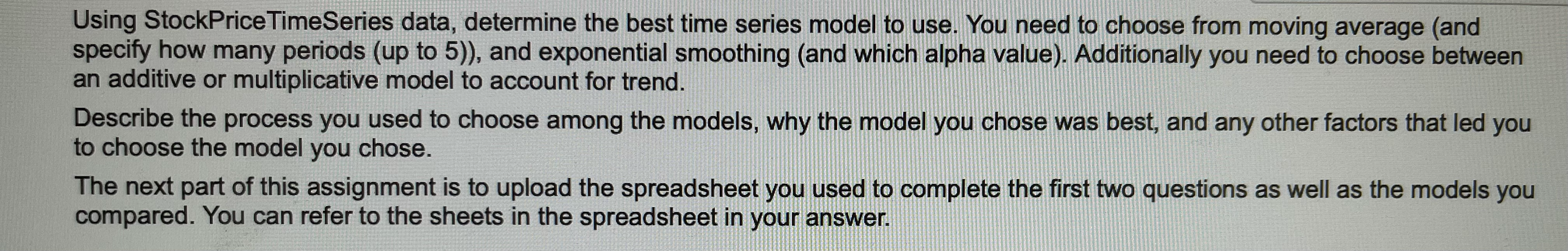 For this assignment you will create multiple time