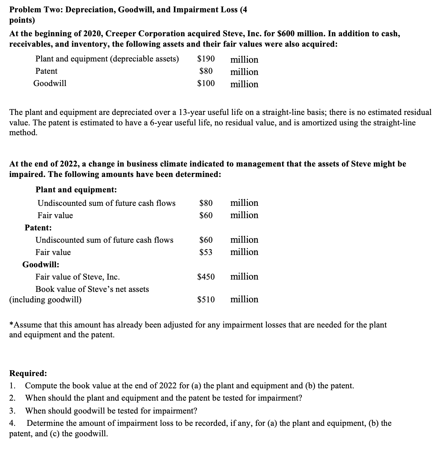 Problem Two: Depreciation, Goodwill, and