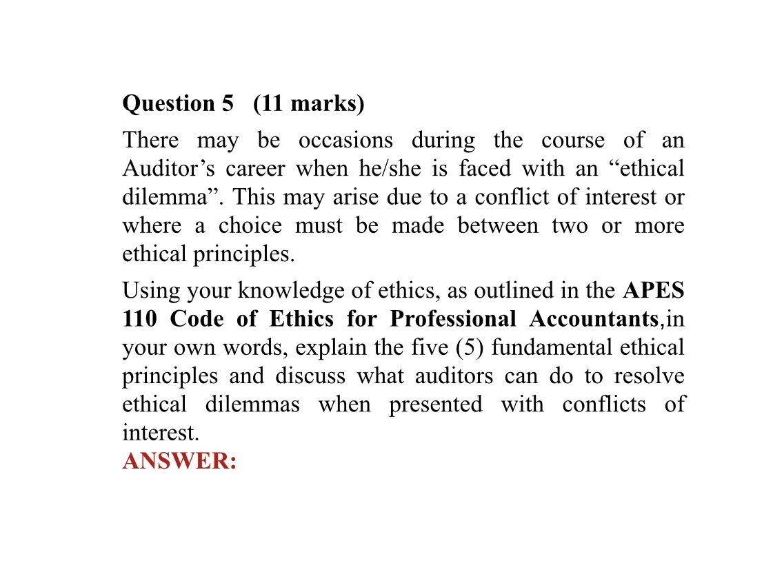 Question 5 (11 marks) There may be occasions