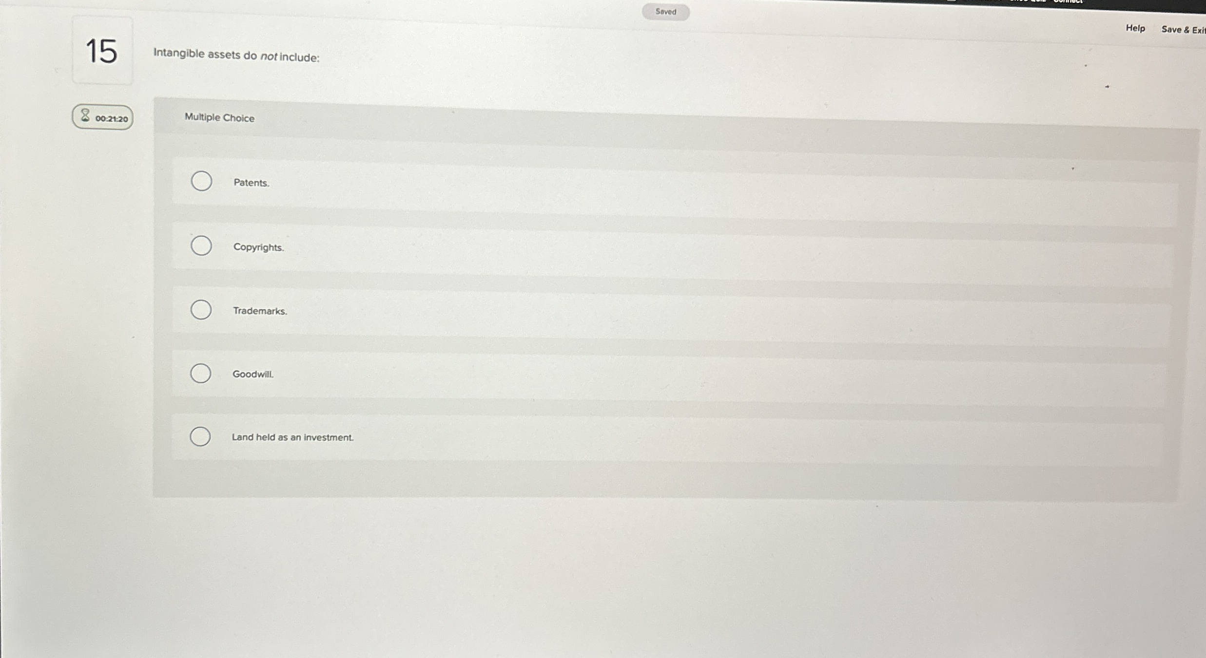 1 5 Help Save & Exit Intangible assets do not