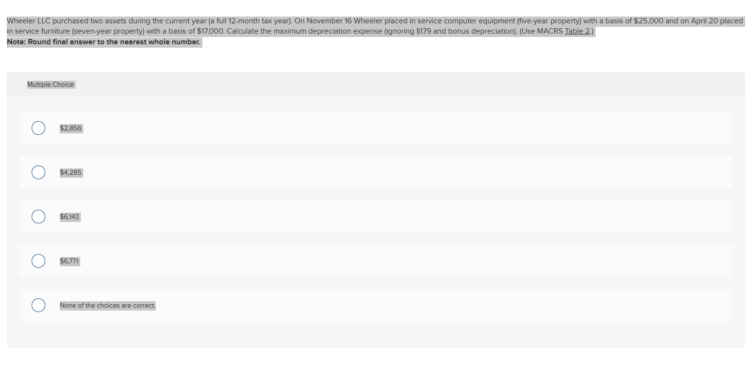 Wheeler LLC purchased two assets during the