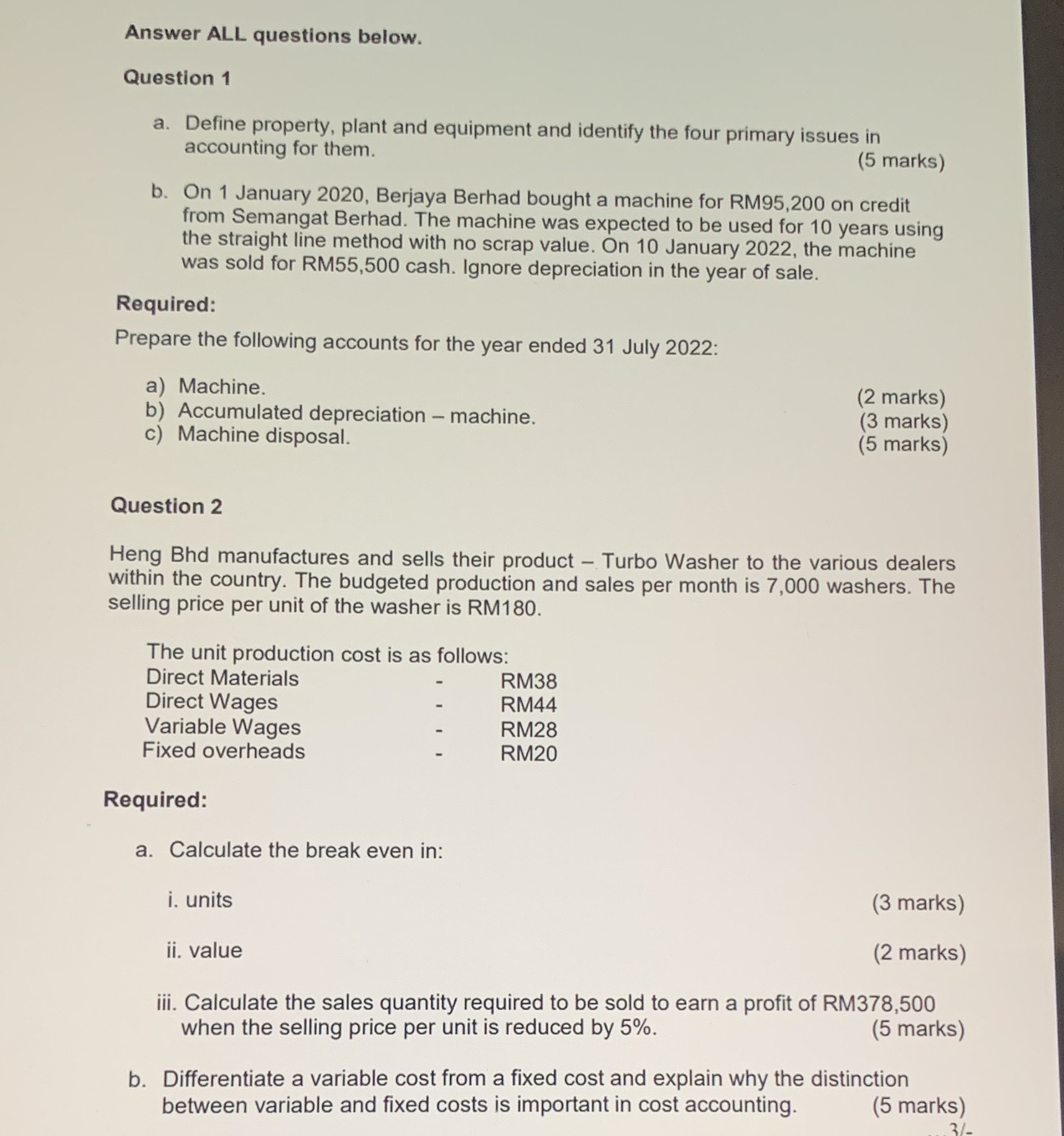 Answer ALL questions below. Question 1 a. Define