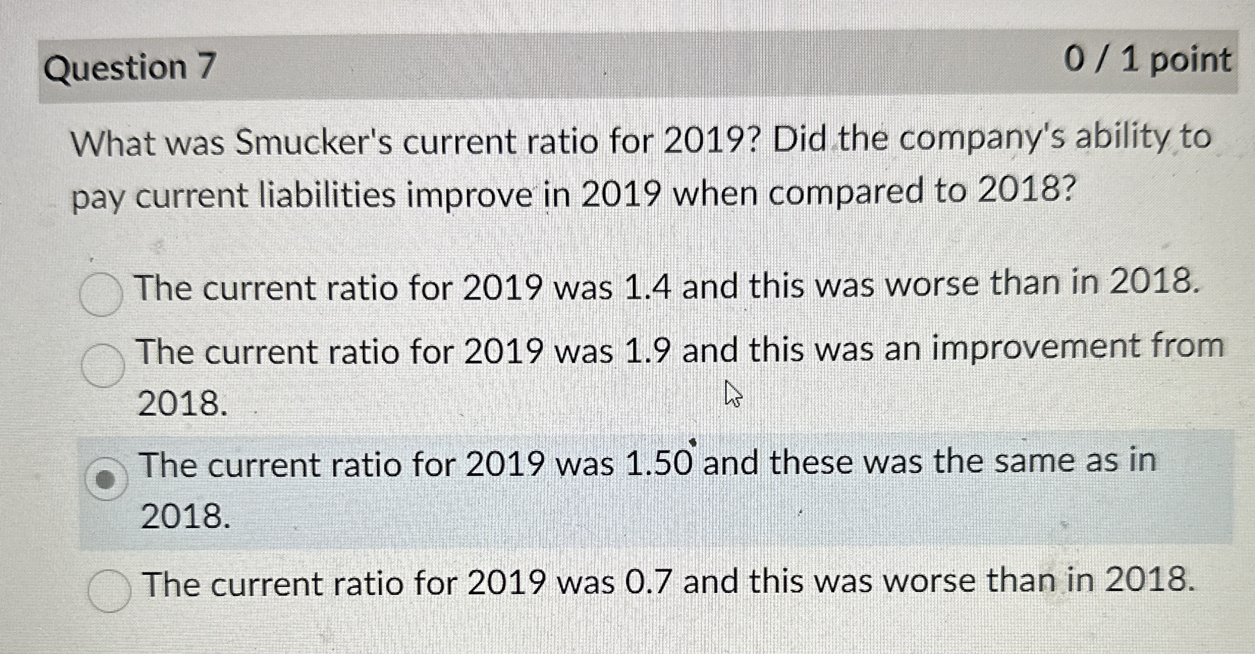 Question 7 0 / 1 point What was Smucker's current