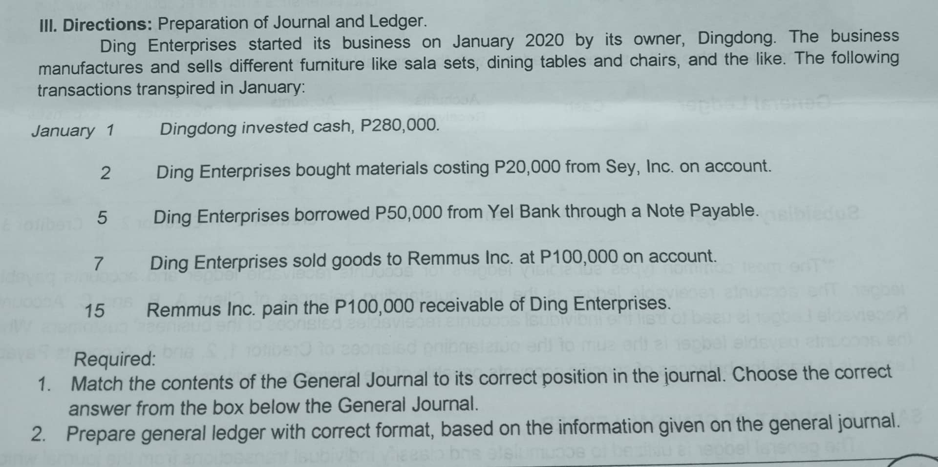 Ill. Directions: Preparation of Journal and