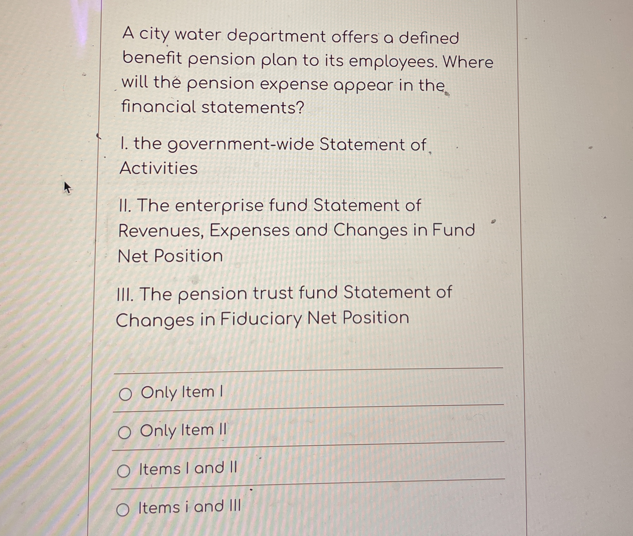 A city water department offers a defined benefit