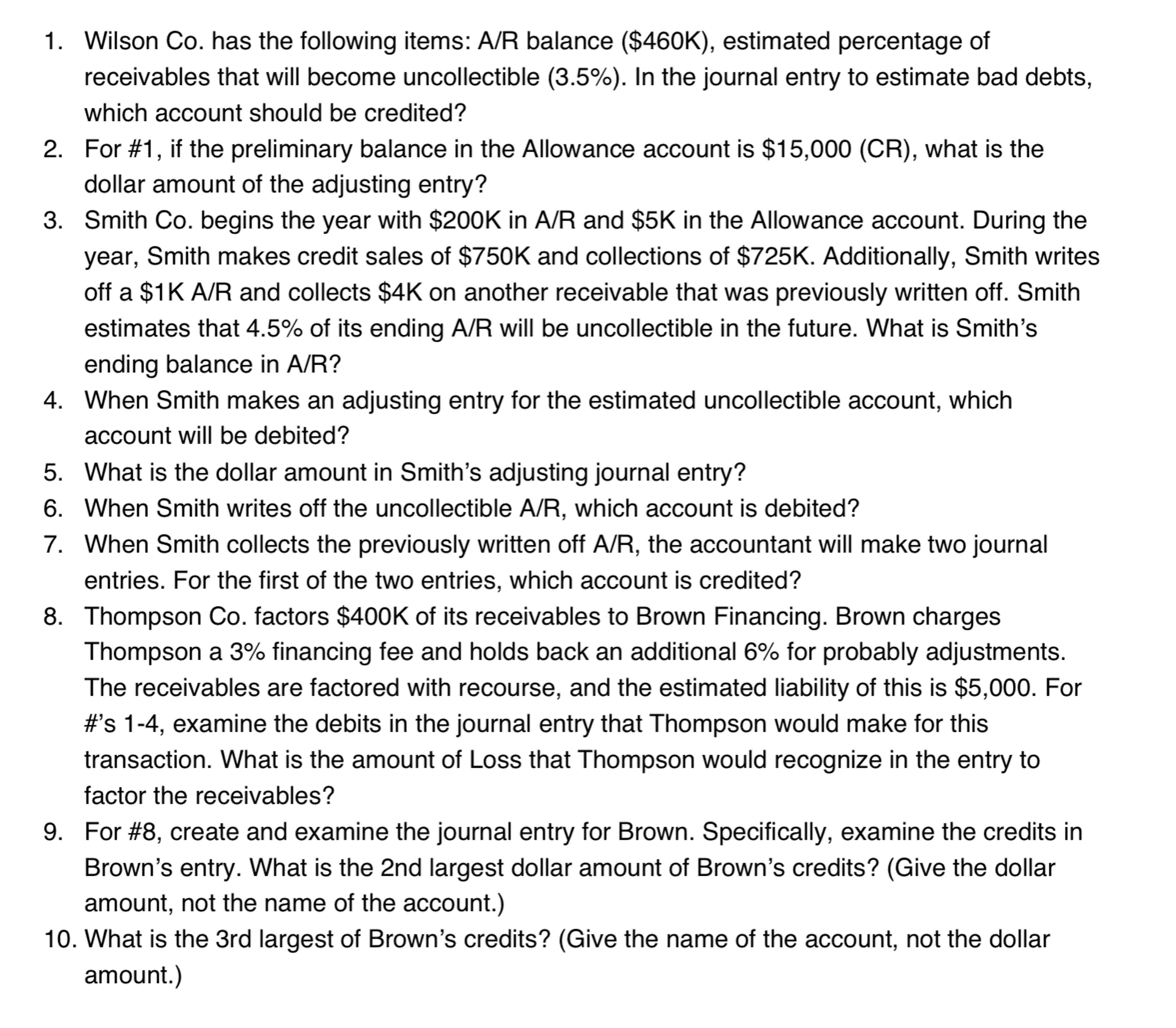 PLEASE HELP WITH 8 , 9 , 1 0 . 1 . Wilson Co .