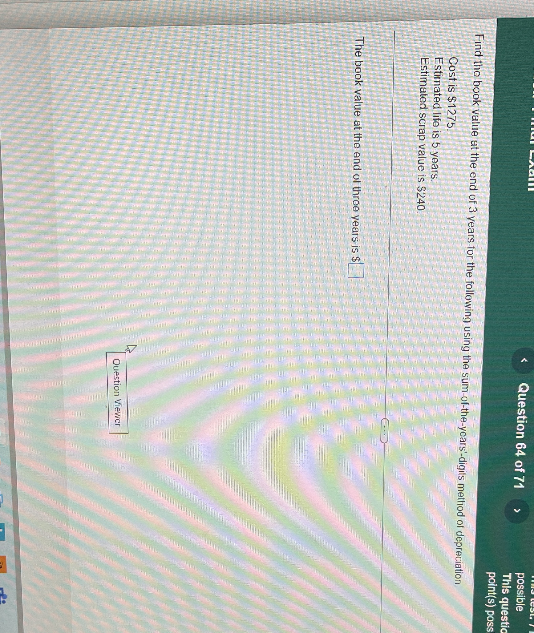 Question 64 of 71 possible This questio point(s)