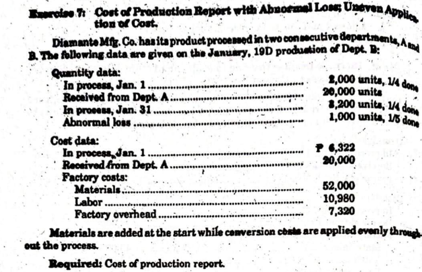 Exercise 3, 4, & 7 Topic: Process Costing-