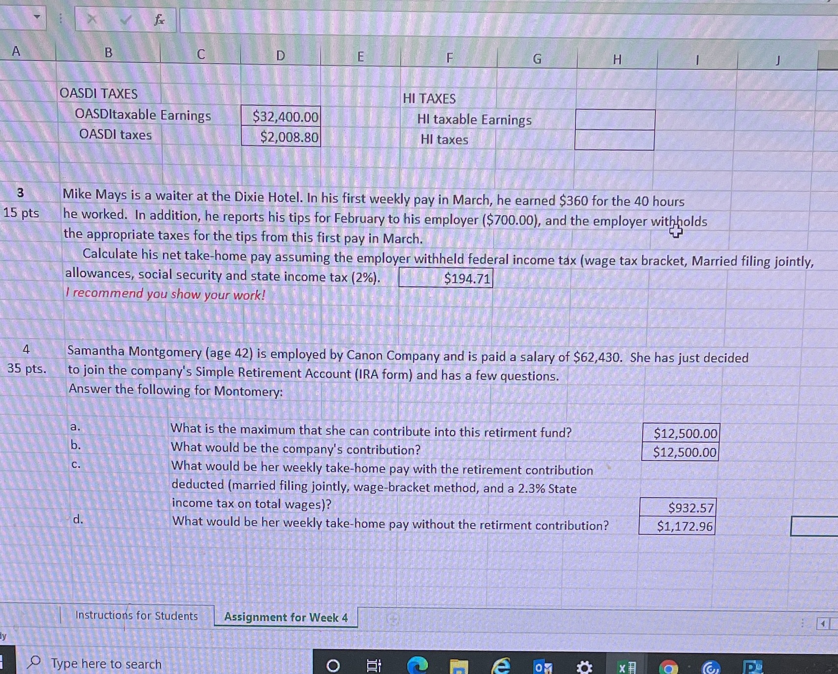 X A B F G H OASDI TAXES HI TAXES OASDItaxable