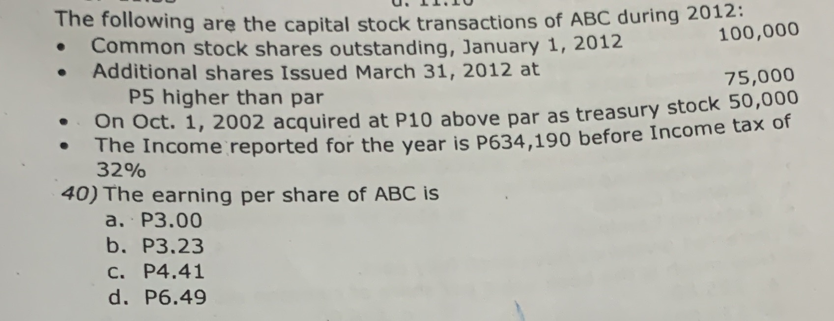 The following are the capital stock transactions