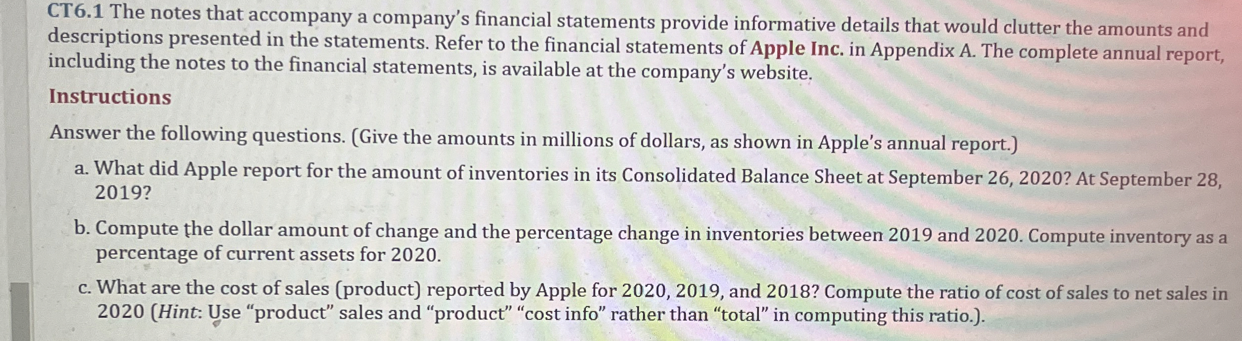 CT 6 . 1 The notes that accompany a company's