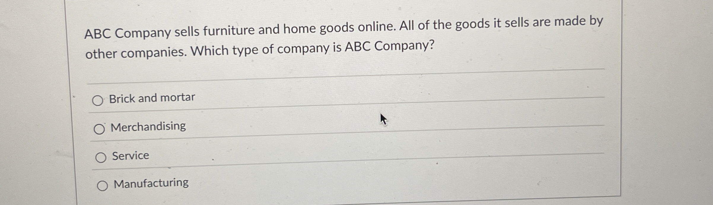 ABC Company sells furniture and home goods