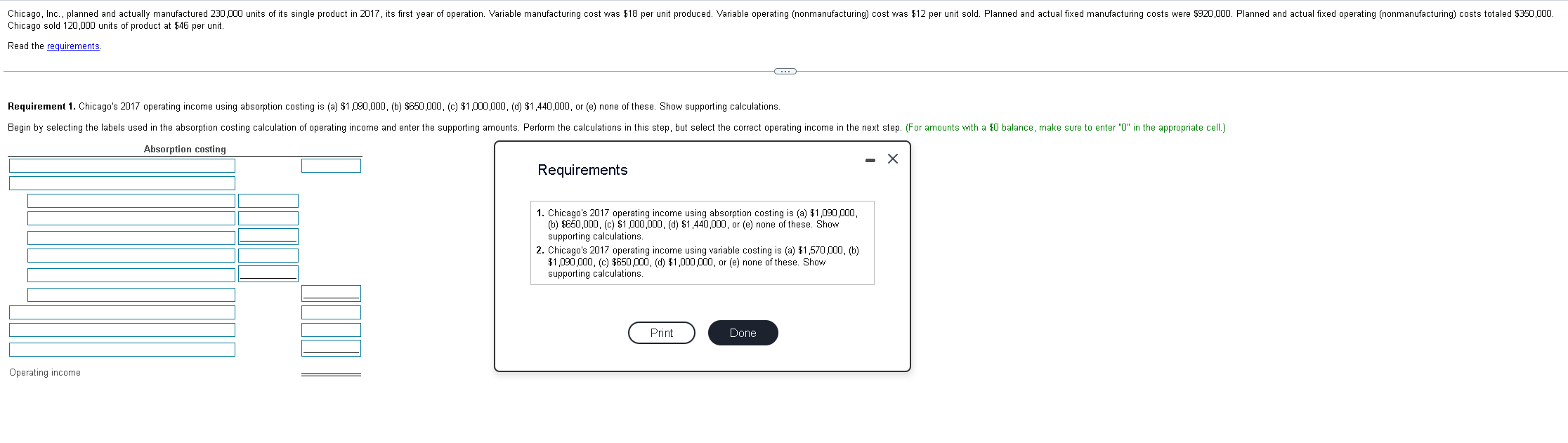Chicago, Inc., planned and actually manufactured