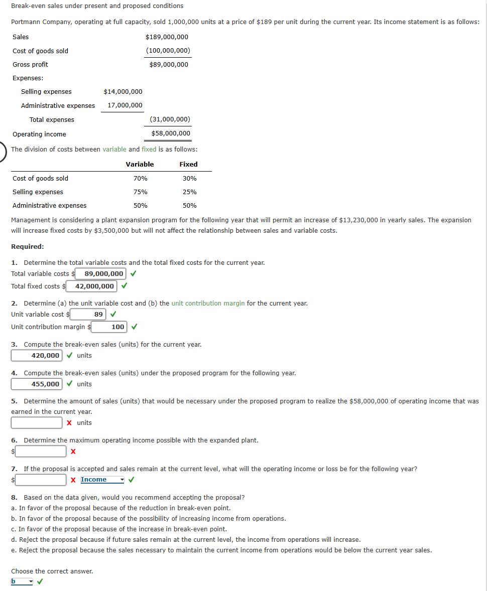 5 . Determine the amount of sales ( units ) that