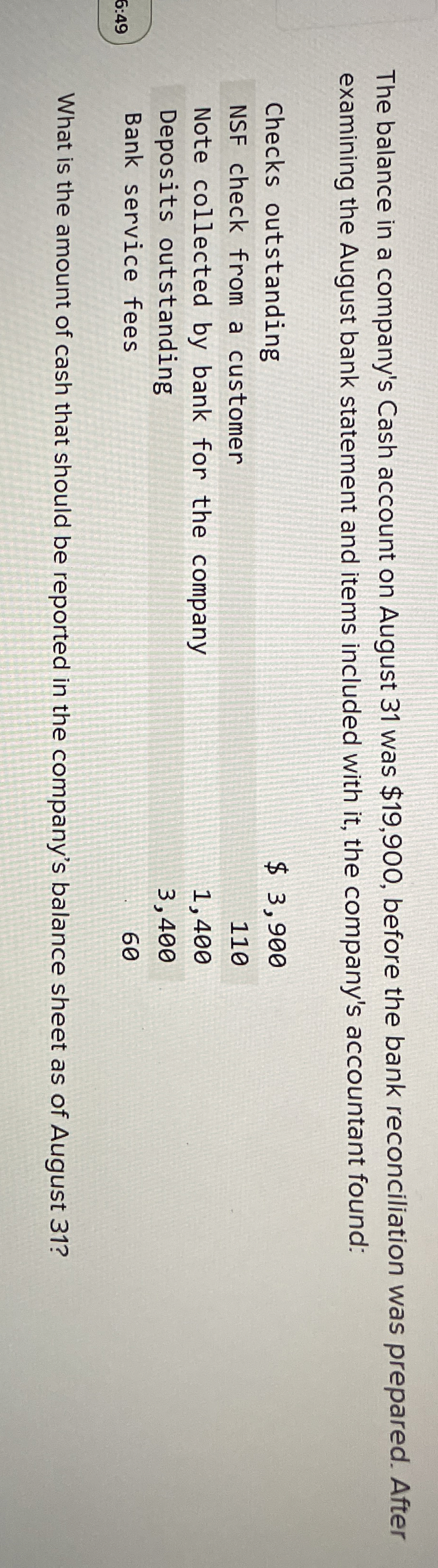 The balance in a company's Cash account on August