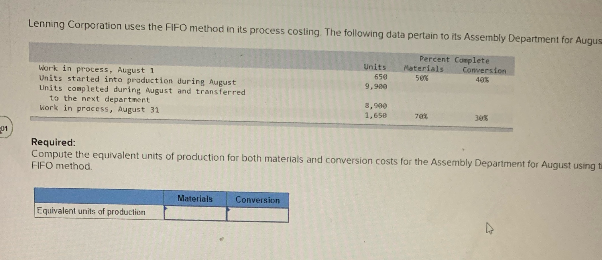 Lenning Corporation uses the FIFO method in its