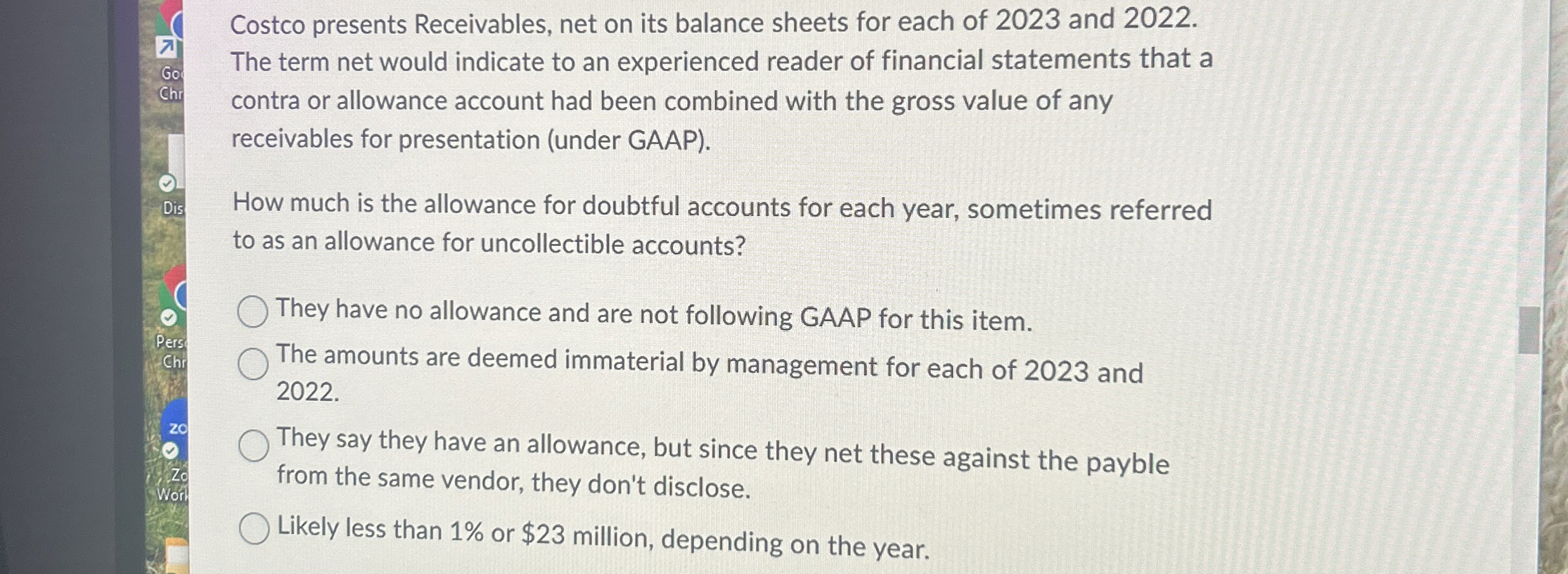 Costco presents Receivables, net on its balance