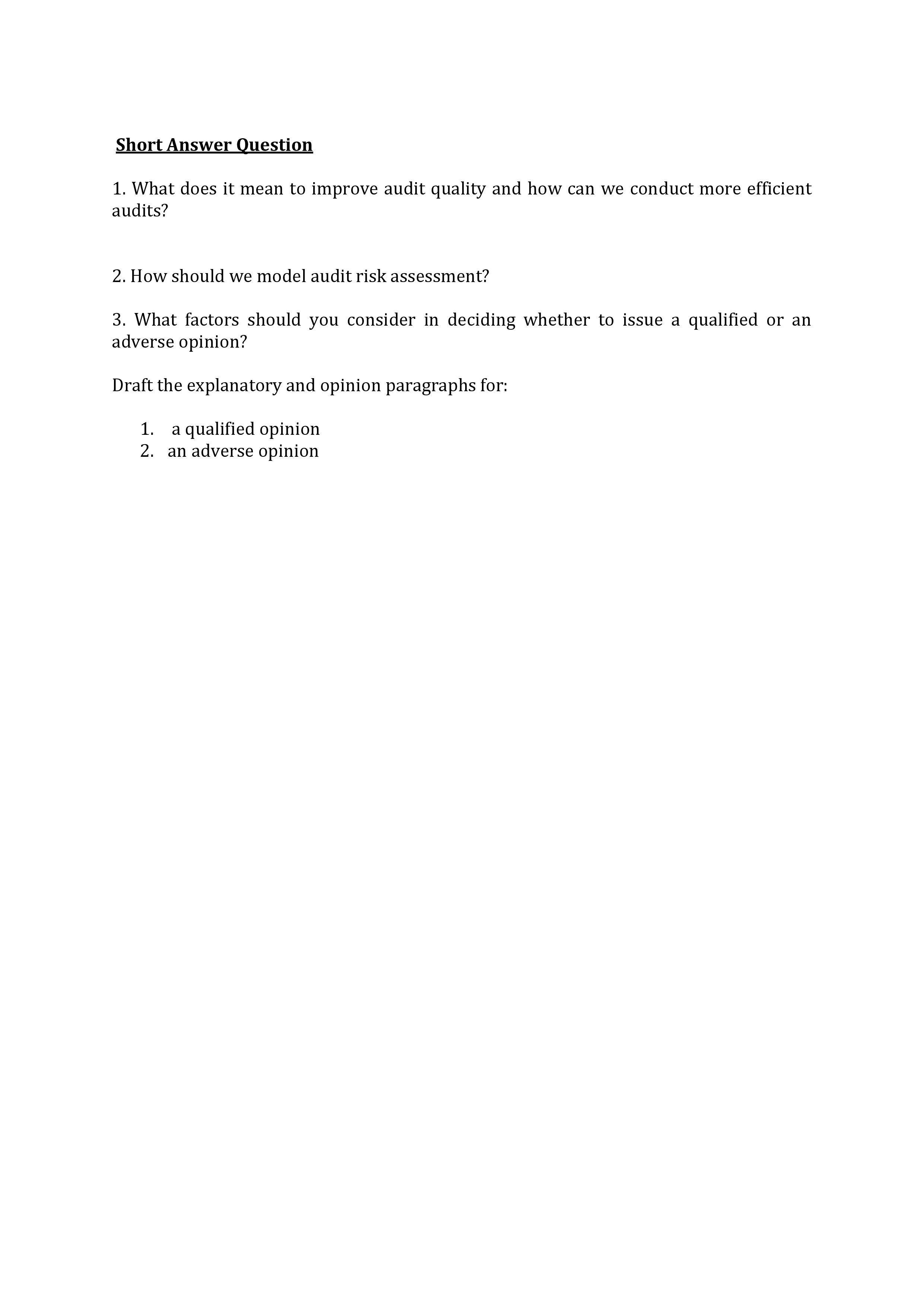 Short Answer Question 1. What does it mean to