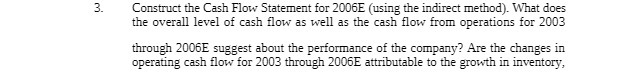 3. Construct the Cash Flow Statement for 2006E