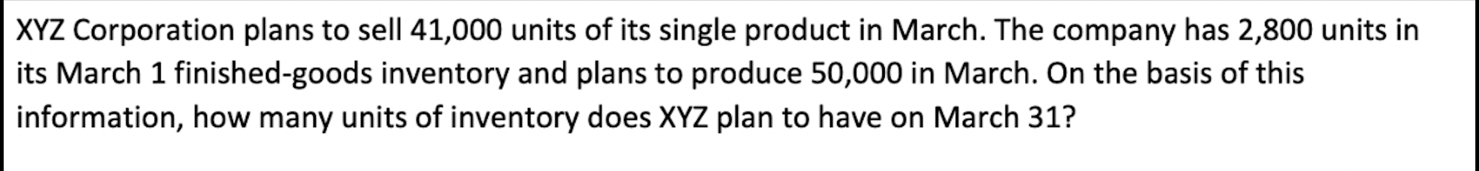 XYZ Corporation plans to sell 41,000 units of its