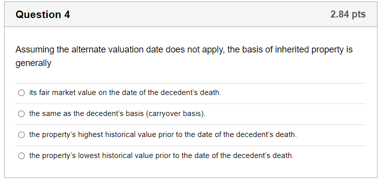 Question 4 2.84 pts Assuming the alternate