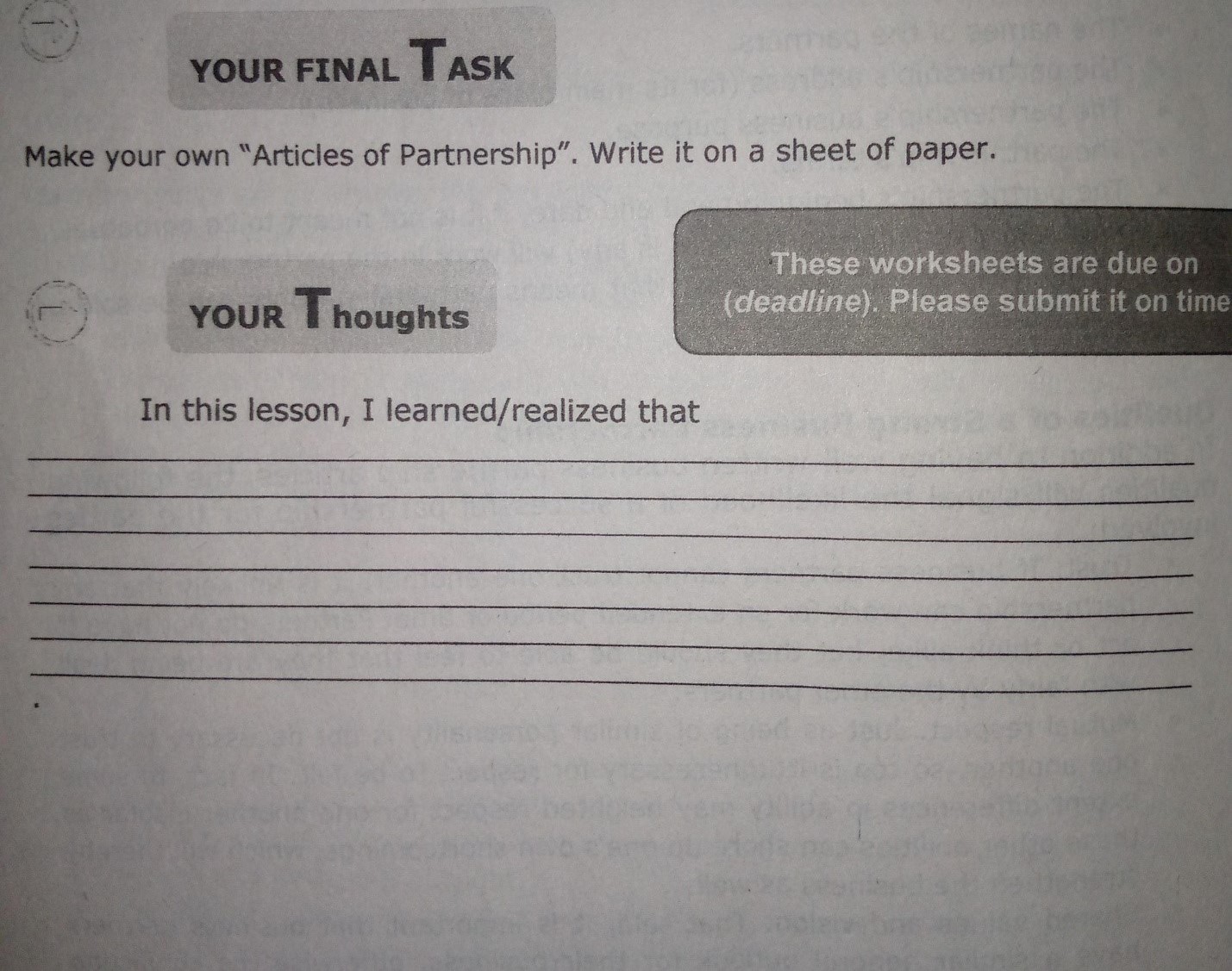 YOUR FINAL TASK Make your own "Articles of