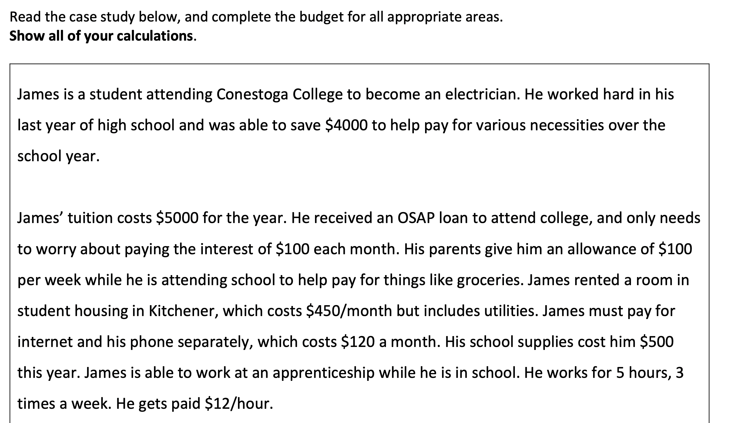 Read the case study below, and complete the